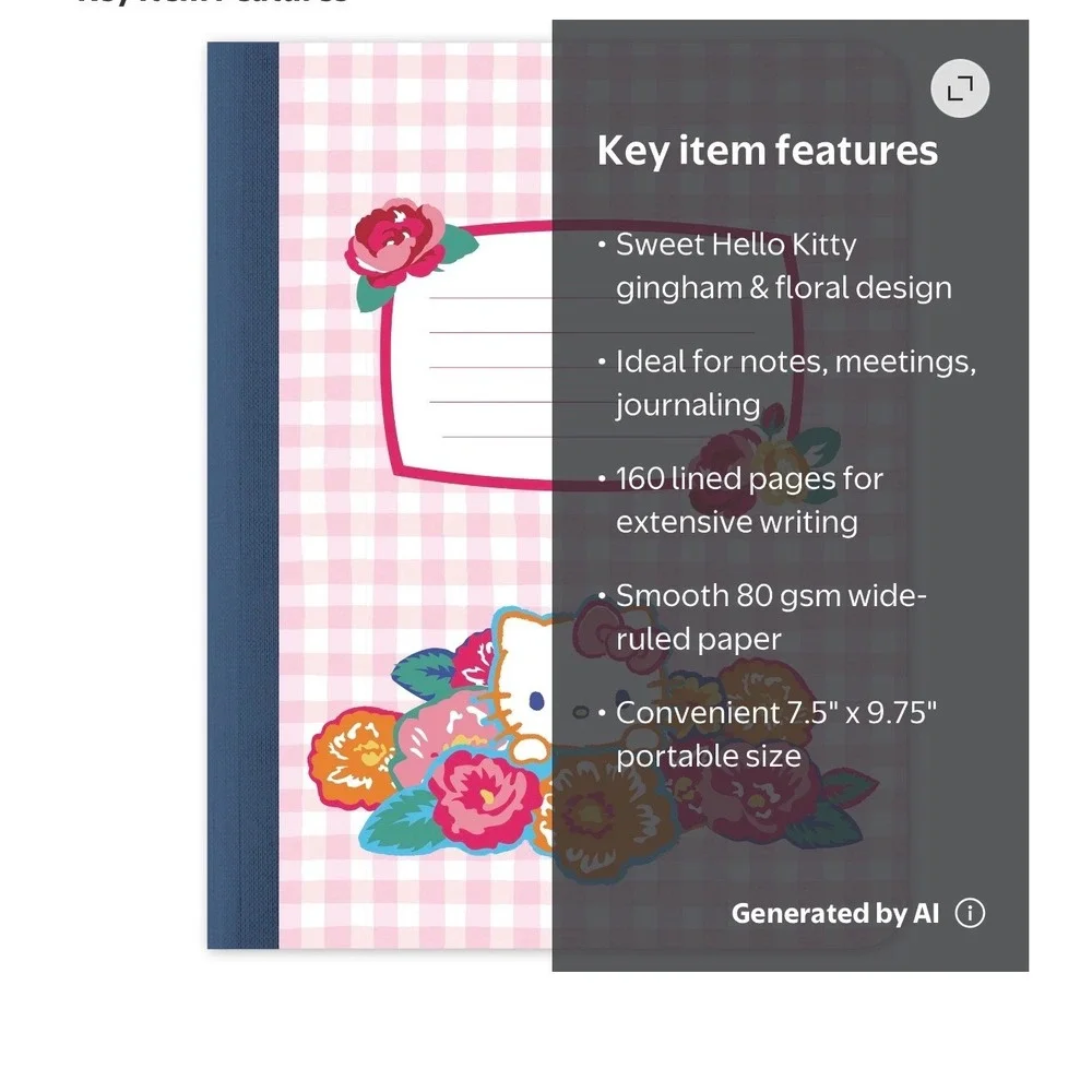 Hello Kitty Sanrio Gingham Notebook and Puffer Jacket Pen Holder Stationery Set